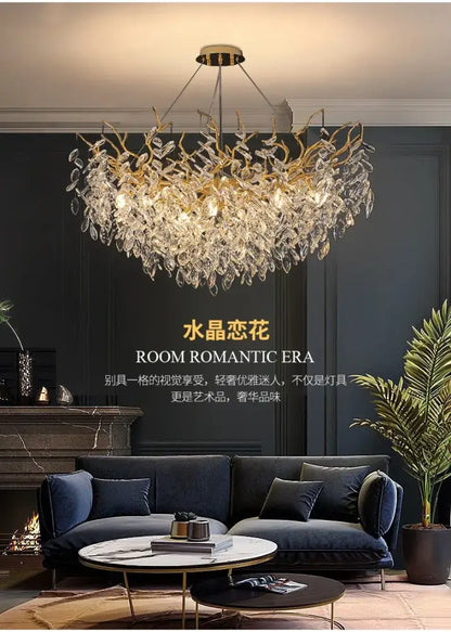 Modern gold crystal led branch chandelier for dining room