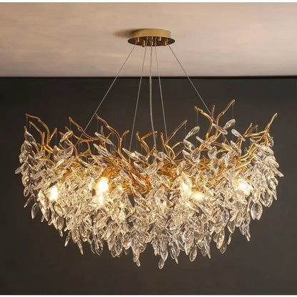 Modern gold crystal led branch chandelier for dining room