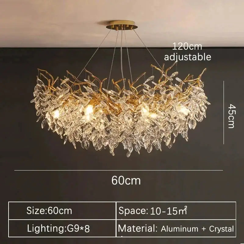 Modern gold crystal led branch chandelier for dining room