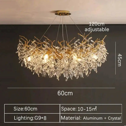 Modern gold crystal led branch chandelier for dining room