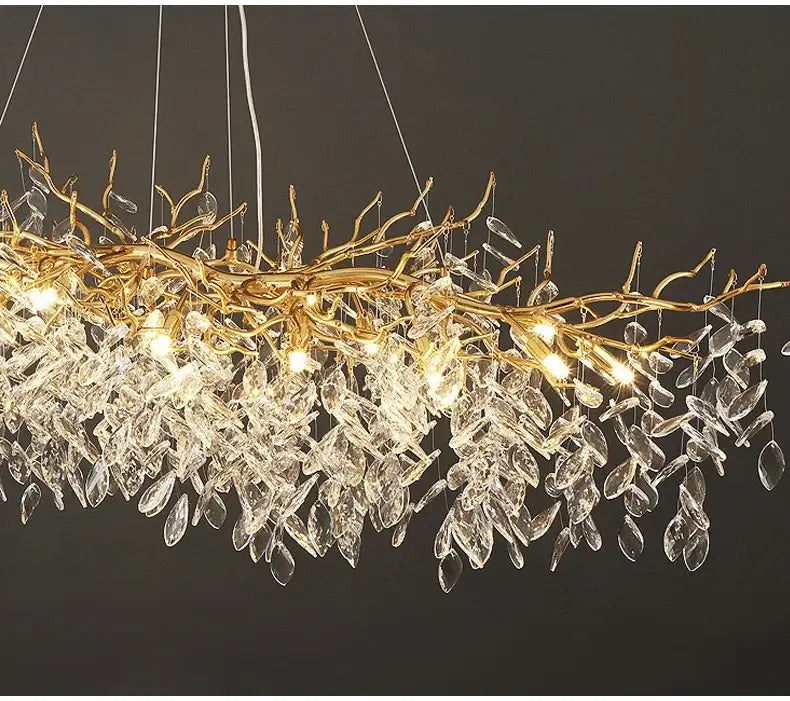 Modern gold crystal led branch chandelier for dining room