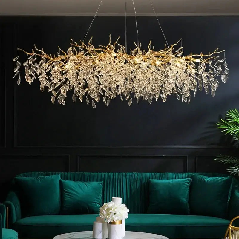 Modern gold crystal led branch chandelier for dining room