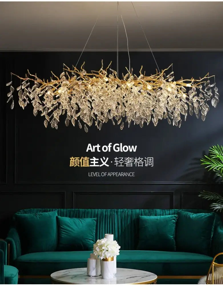 Modern gold crystal led branch chandelier for dining room