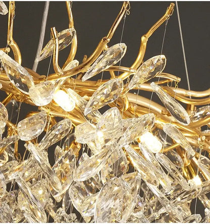 Modern gold crystal led branch chandelier for dining room