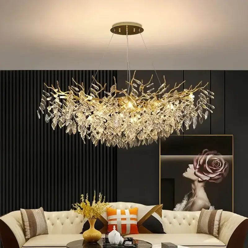 Modern gold crystal led branch chandelier for dining room