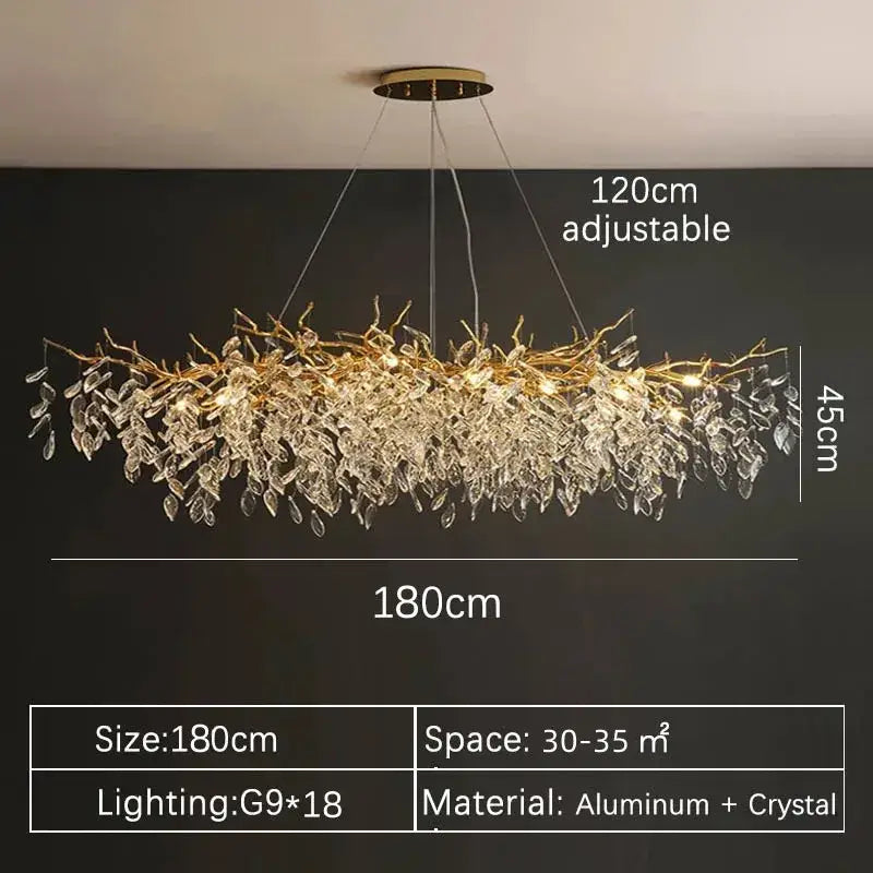 Modern gold crystal led branch chandelier for dining room