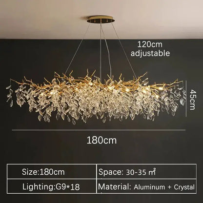 Modern gold crystal led branch chandelier for dining room