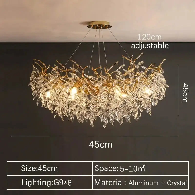 Modern gold crystal led branch chandelier for dining room