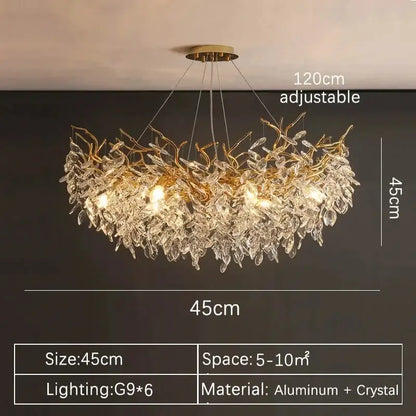 Modern gold crystal led branch chandelier for dining room