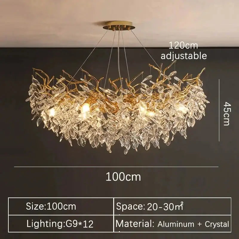 Modern gold crystal led branch chandelier for dining room
