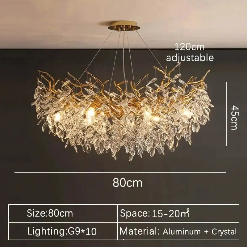 Modern gold crystal led branch chandelier for dining room