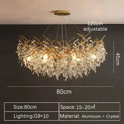 Modern gold crystal led branch chandelier for dining room