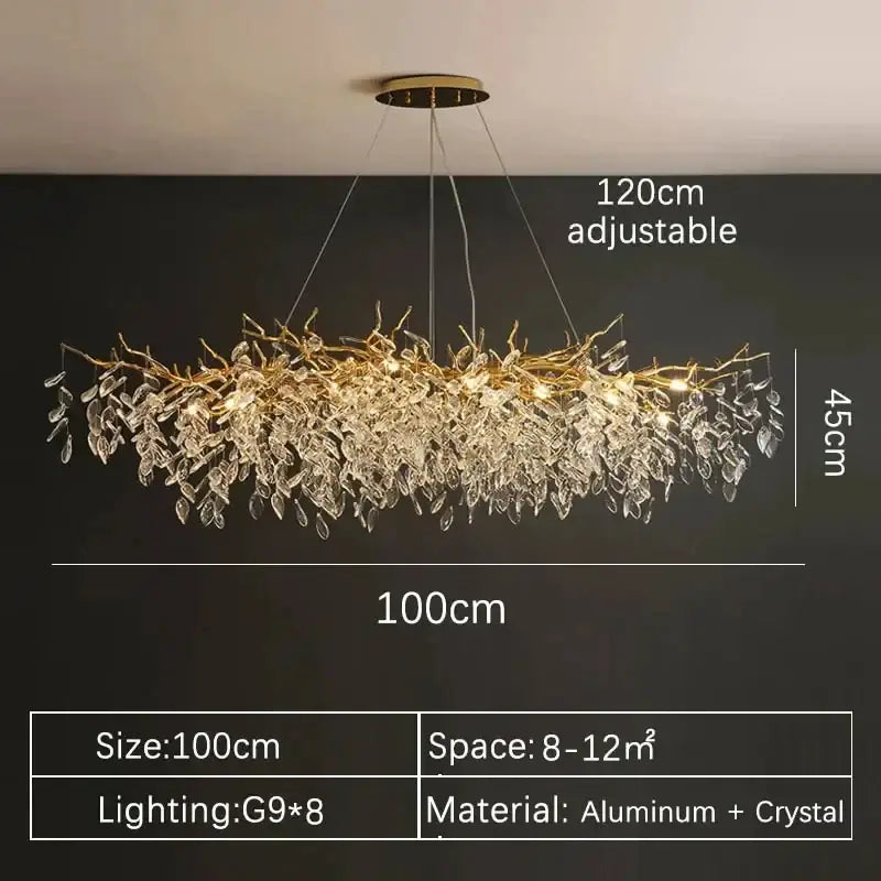 Modern gold crystal led branch chandelier for dining room