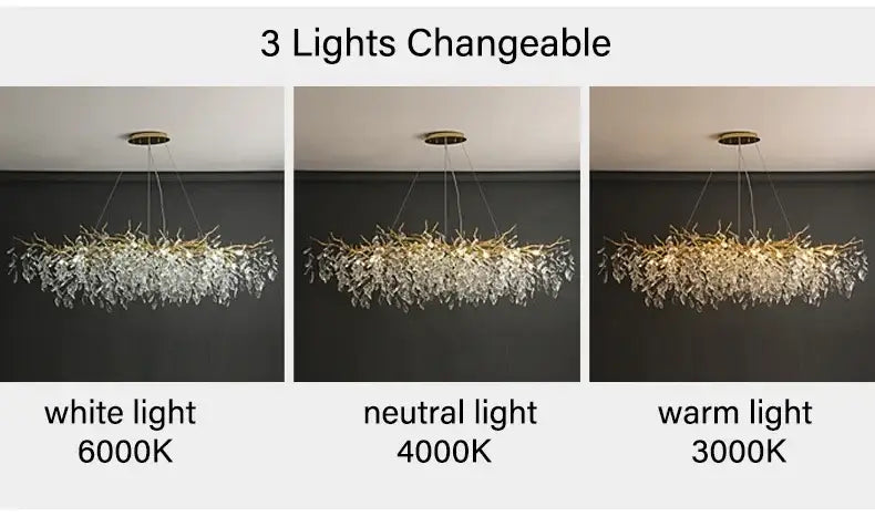 Modern gold crystal led branch chandelier for dining room