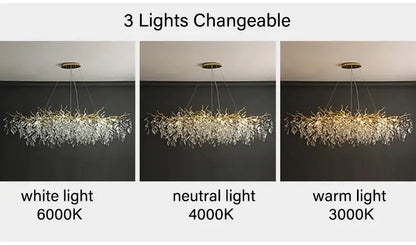 Modern gold crystal led branch chandelier for dining room