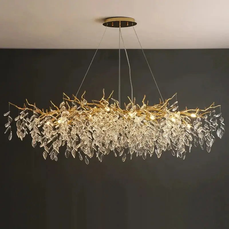 Modern gold crystal led branch chandelier for dining room