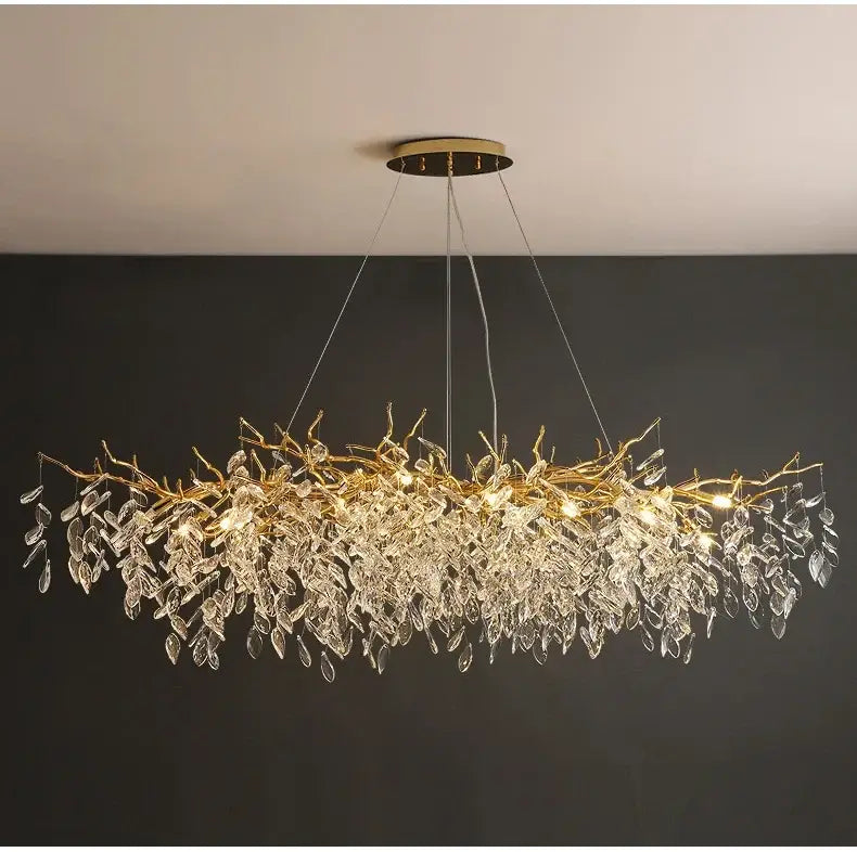 Modern gold crystal led branch chandelier for dining room
