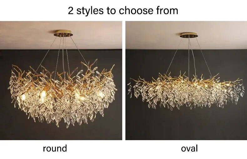 Modern gold crystal led branch chandelier for dining room