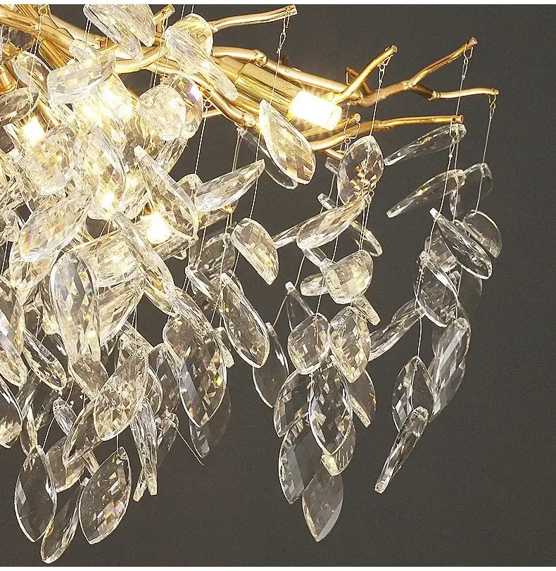 Modern gold crystal led branch chandelier for dining room