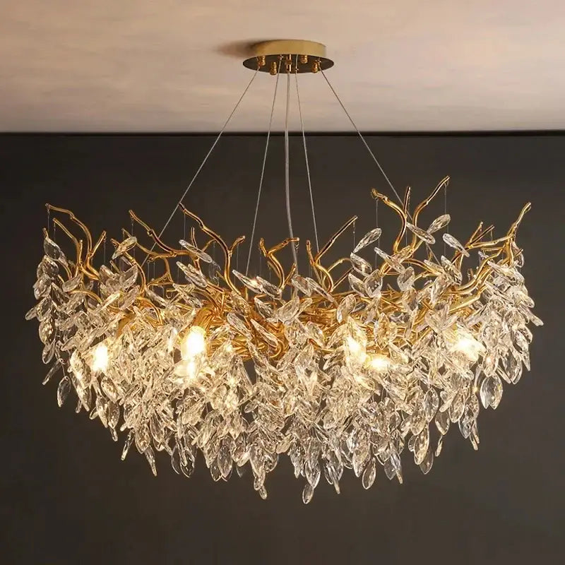 Modern gold crystal led branch chandelier for dining room