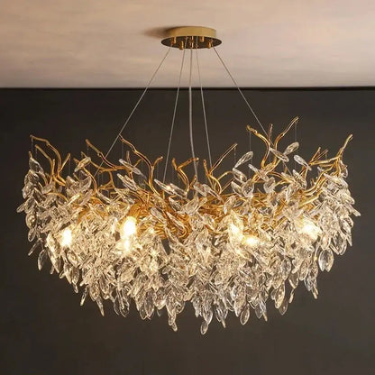 Modern gold crystal led branch chandelier for dining room
