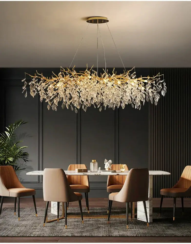 Modern gold crystal led branch chandelier for dining room