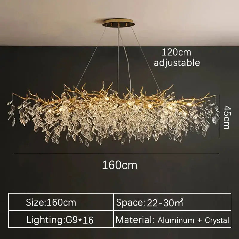Modern gold crystal led branch chandelier for dining room
