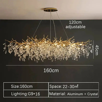 Modern gold crystal led branch chandelier for dining room