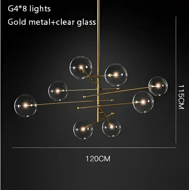 Modern gold glass bubble starburst chandelier dining room light