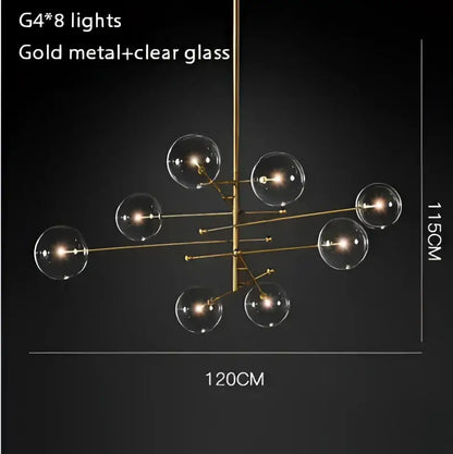 Modern gold glass bubble starburst chandelier dining room light