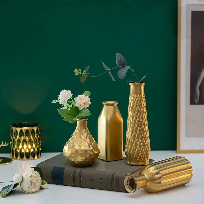 Antique gold glass vase set of 8 – living room textured decor