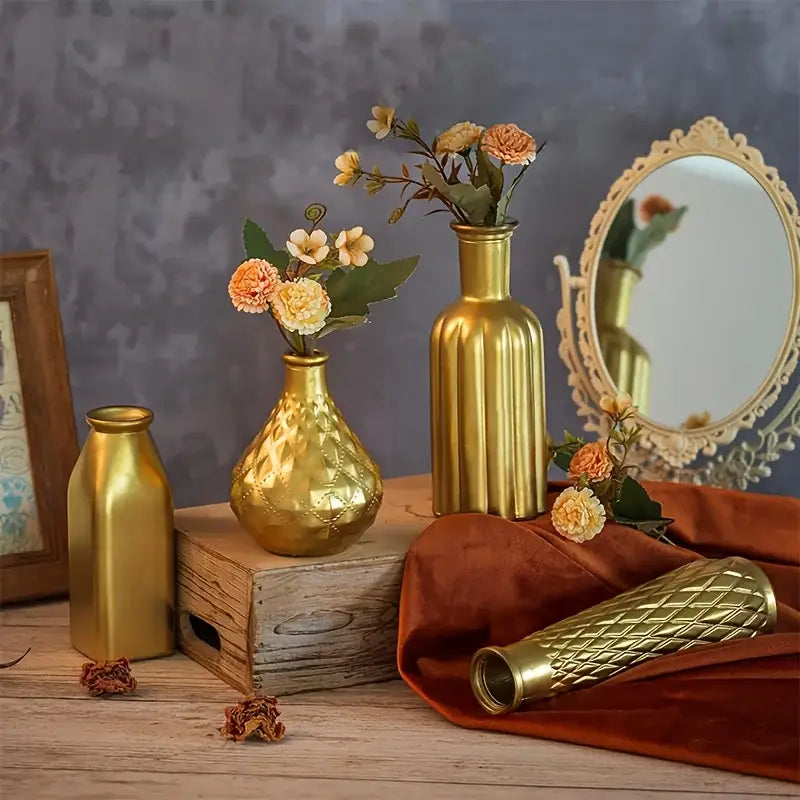 Antique gold glass vase set of 8 – living room textured decor