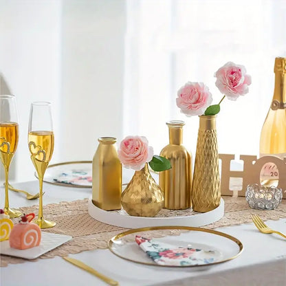Antique gold glass vase set of 8 – living room textured decor