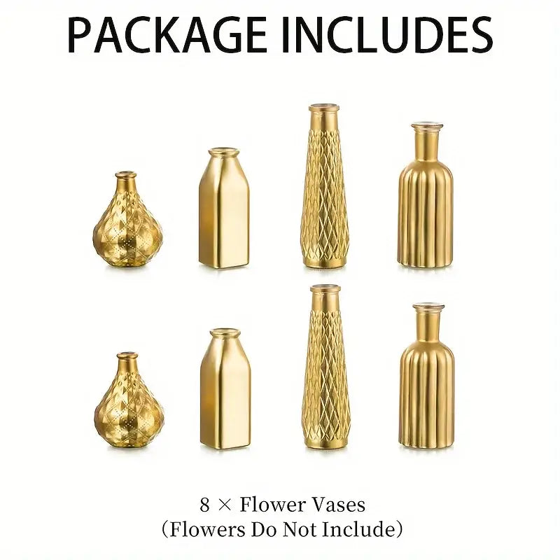 Antique gold glass vase set of 8 – living room textured decor