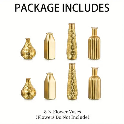 Antique gold glass vase set of 8 – living room textured decor