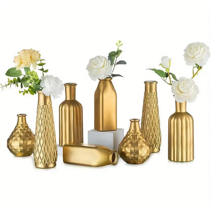 Antique gold glass vase set of 8 – living room textured decor