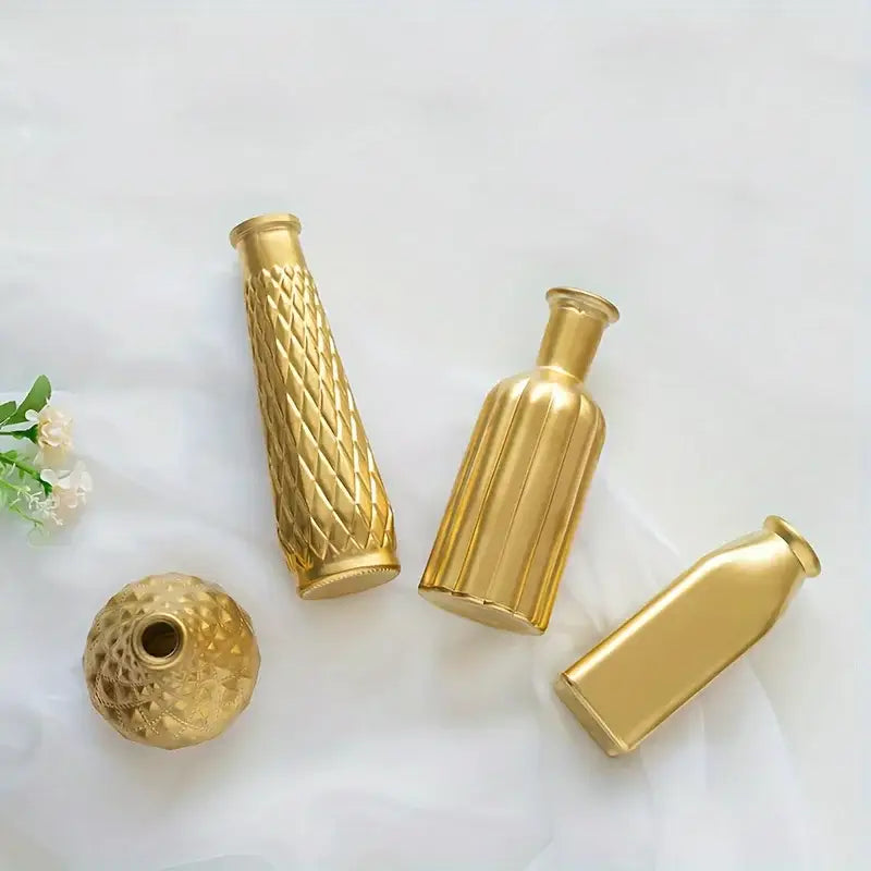 Antique gold glass vase set of 8 – living room textured decor