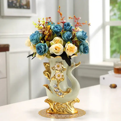 Elegant cream and gold elephant glass vase living room decor