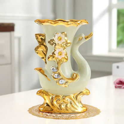 Elegant cream and gold elephant glass vase living room decor