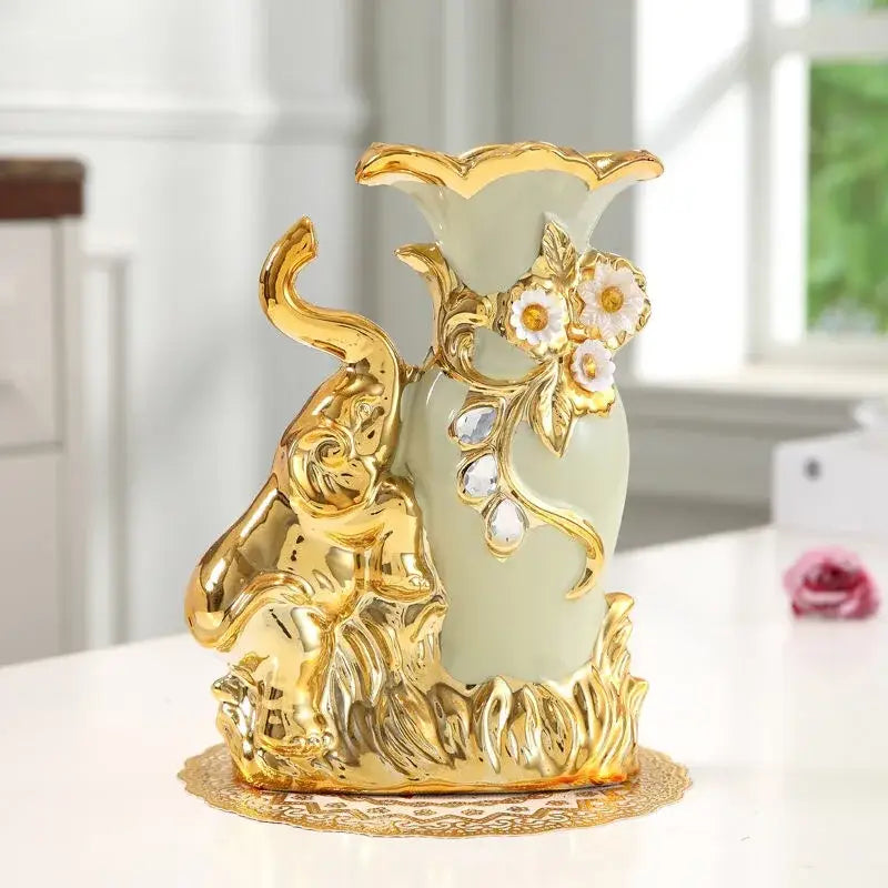 Elegant cream and gold elephant glass vase living room decor