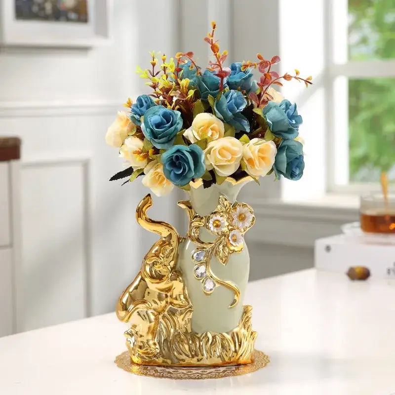 Elegant cream and gold elephant glass vase living room decor