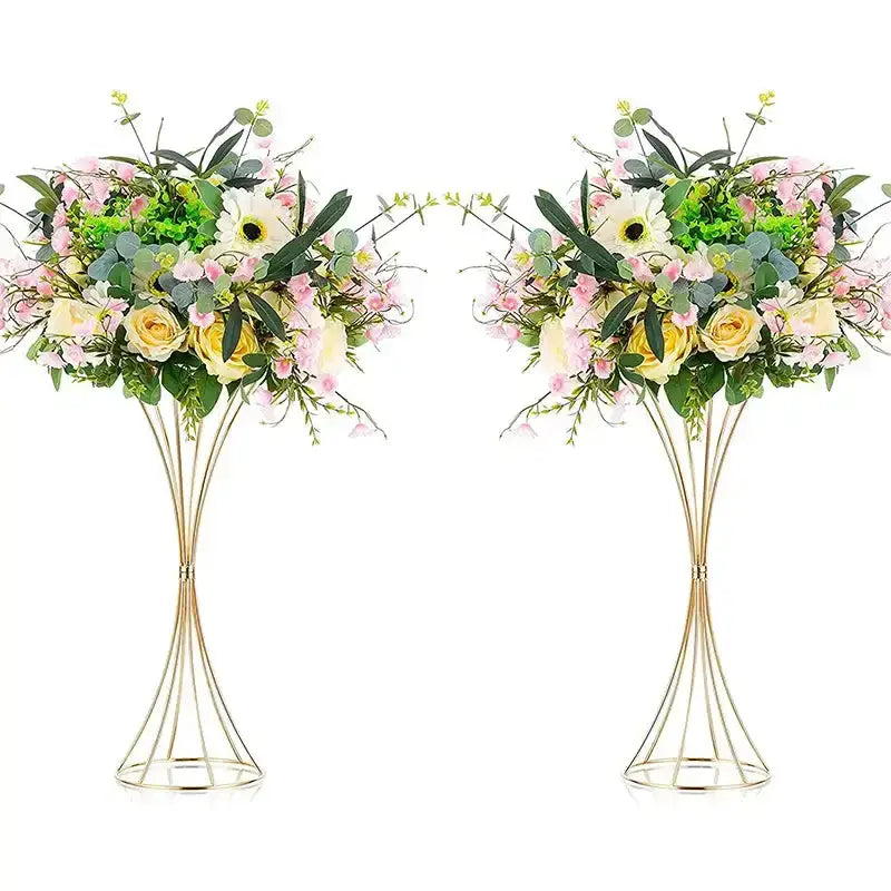 Elegant gold iron flower vase pedestal set for wedding decor