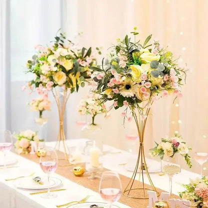 Elegant gold iron flower vase pedestal set for wedding decor