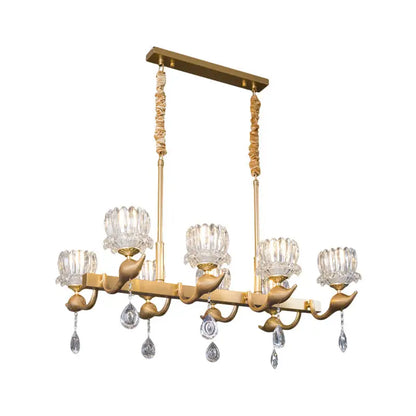 Contemporary gold island chandelier with clear crystal dining room light