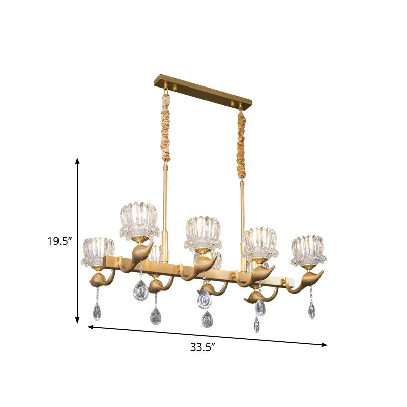 Contemporary gold island chandelier with clear crystal dining room light
