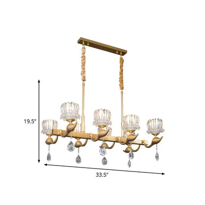 Contemporary gold island chandelier with clear crystal dining room light