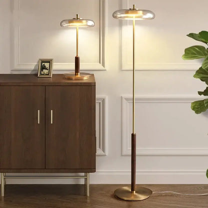 gold lustre glass mushroom table lamp bedroom wood accent