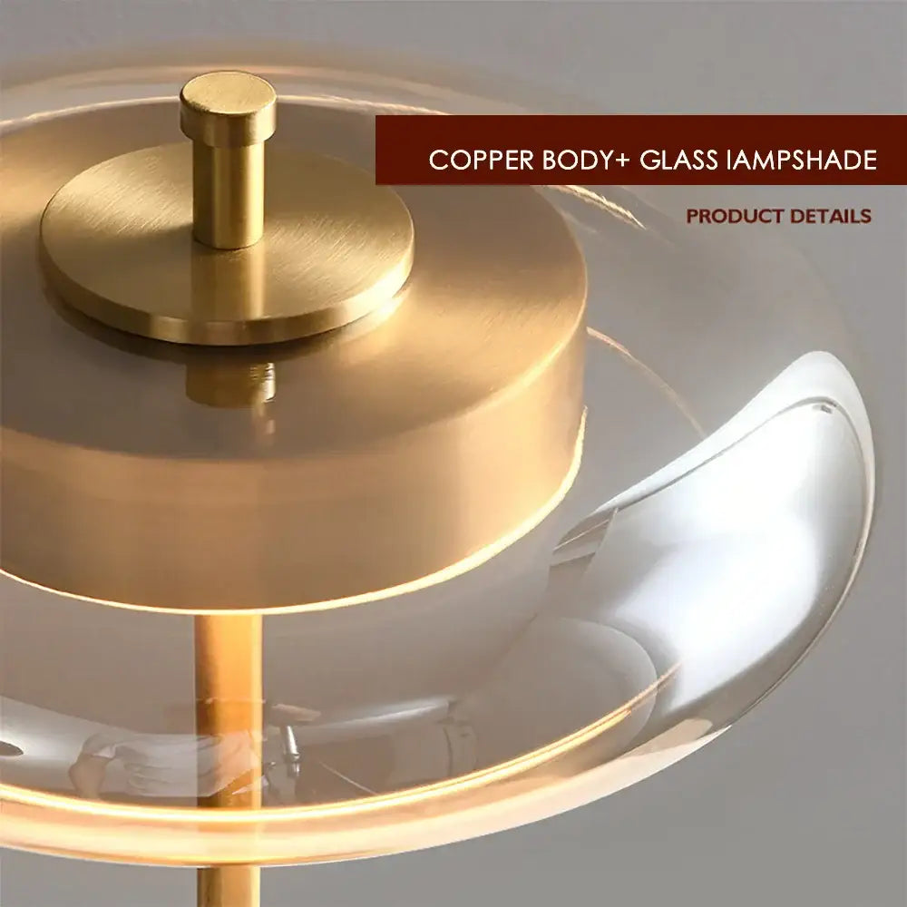 gold lustre glass mushroom table lamp bedroom wood accent