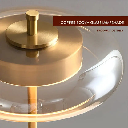 gold lustre glass mushroom table lamp bedroom wood accent