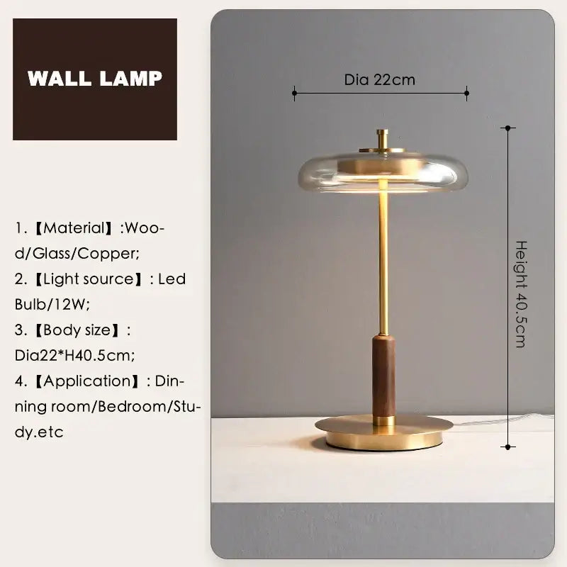 gold lustre glass mushroom table lamp bedroom wood accent
